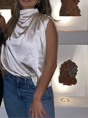 River Island Cream Satin High Neck Camisole
